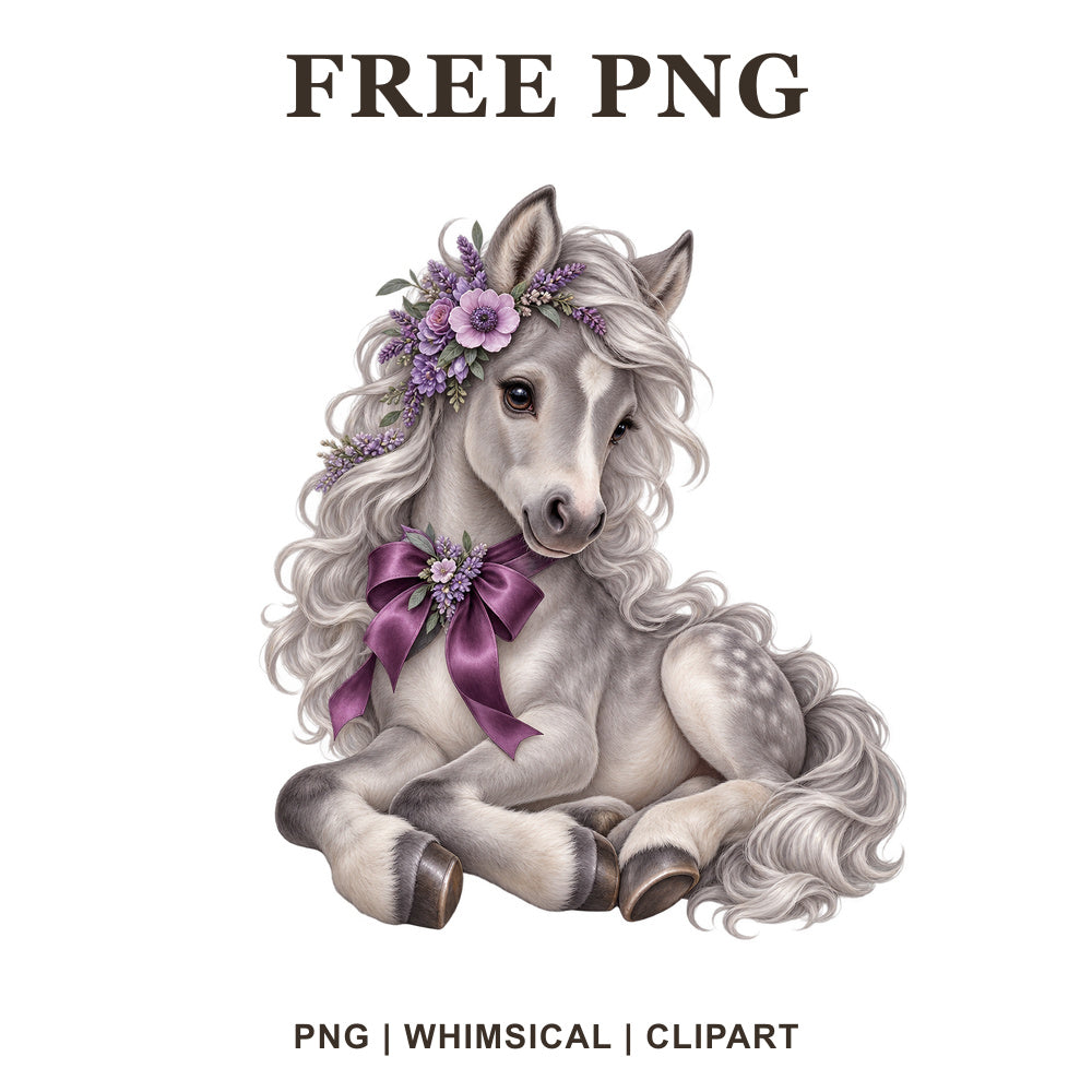 Whimsical Lavender Grey Horse Clipart PNG