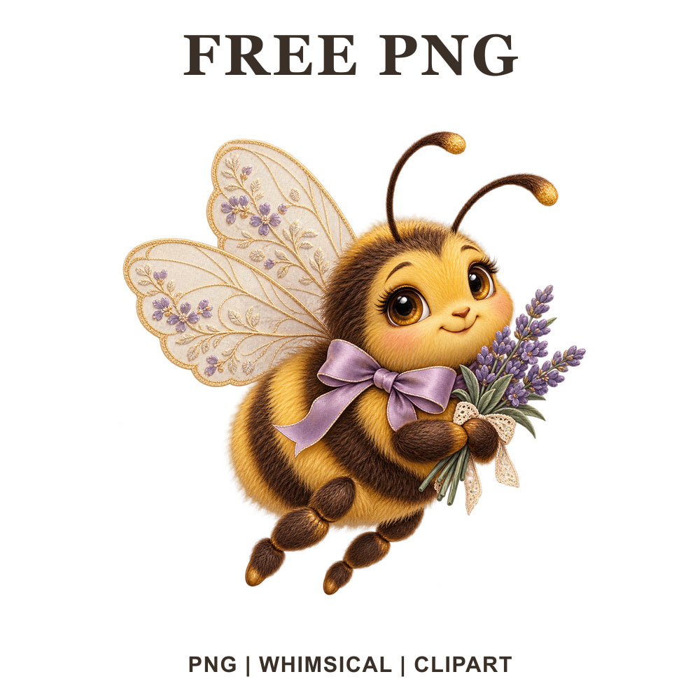 Whimsical Lavender Lace Bee Clipart PNG
