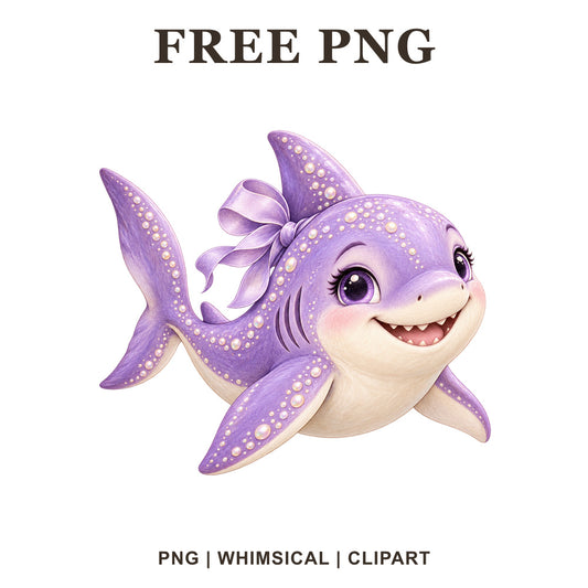 Whimsical Lavender Pearl Shark Clipart PNG