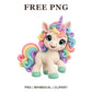 Whimsical Rainbow Crochet Unicorn Clipart PNG
