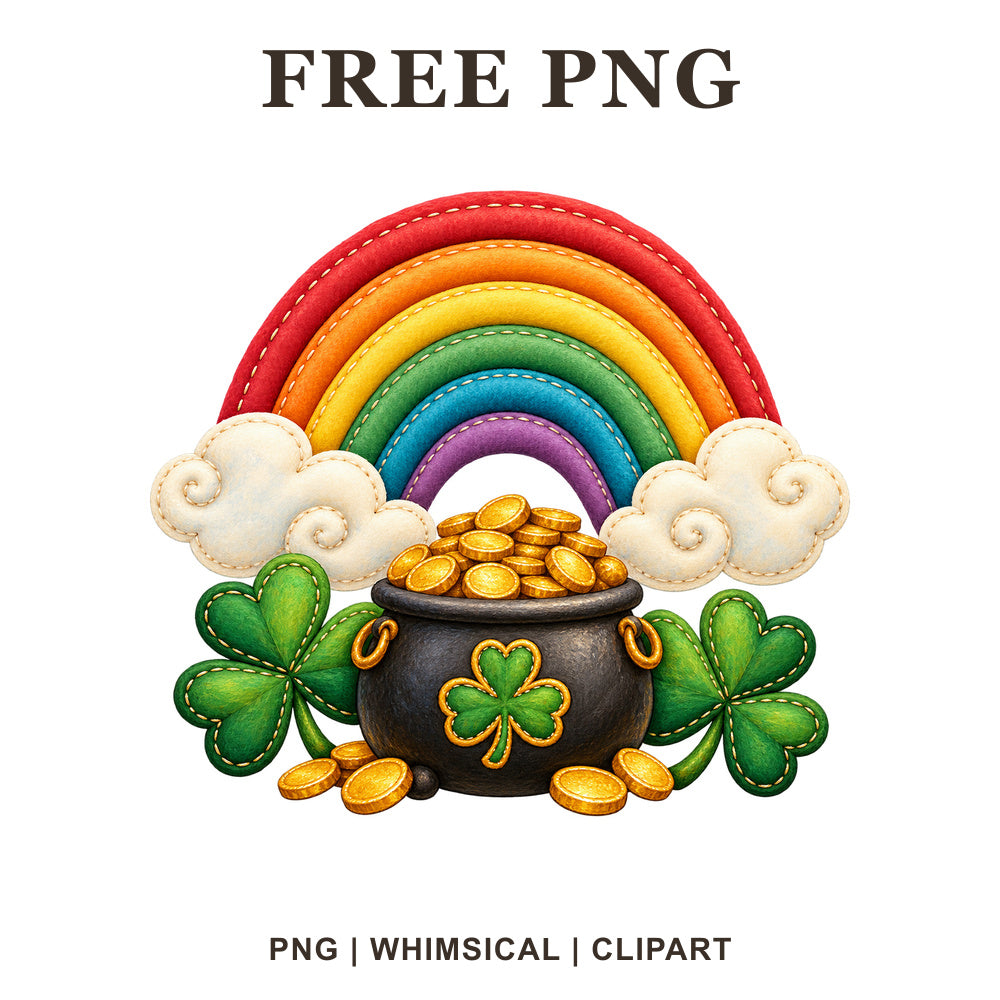 Whimsical Rainbow Gold St Patricks Day Clipart PNG