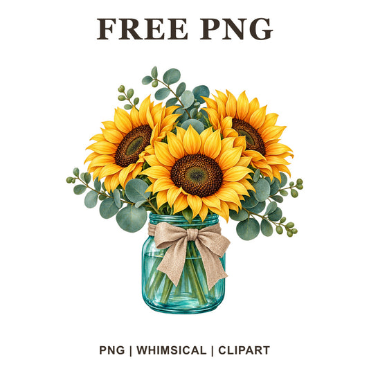 Whimsical Rustic Mason Jar Sunflower Clipart PNG