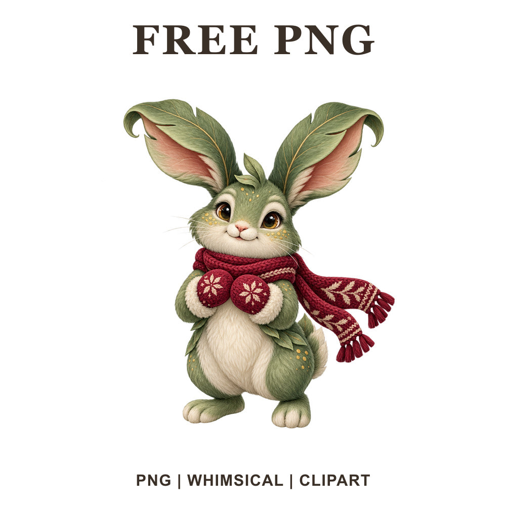 Whimsical Sage Forest Bunny Green Creature Clipart PNG