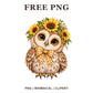 Whimsical Sunflower Crown Owl Clipart PNG