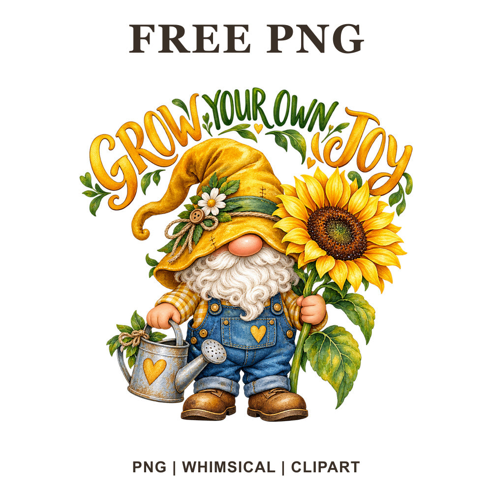 Whimsical Sunflower Garden Gnome Clipart PNG