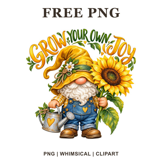 Whimsical Sunflower Garden Gnome Clipart PNG