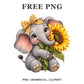 Whimsical Sunflower Hug Elephant Clipart PNG-8SVG