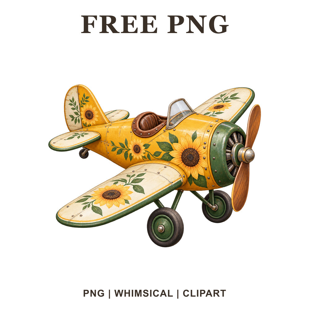 Whimsical Sunflower Yellow Airplane Clipart PNG
