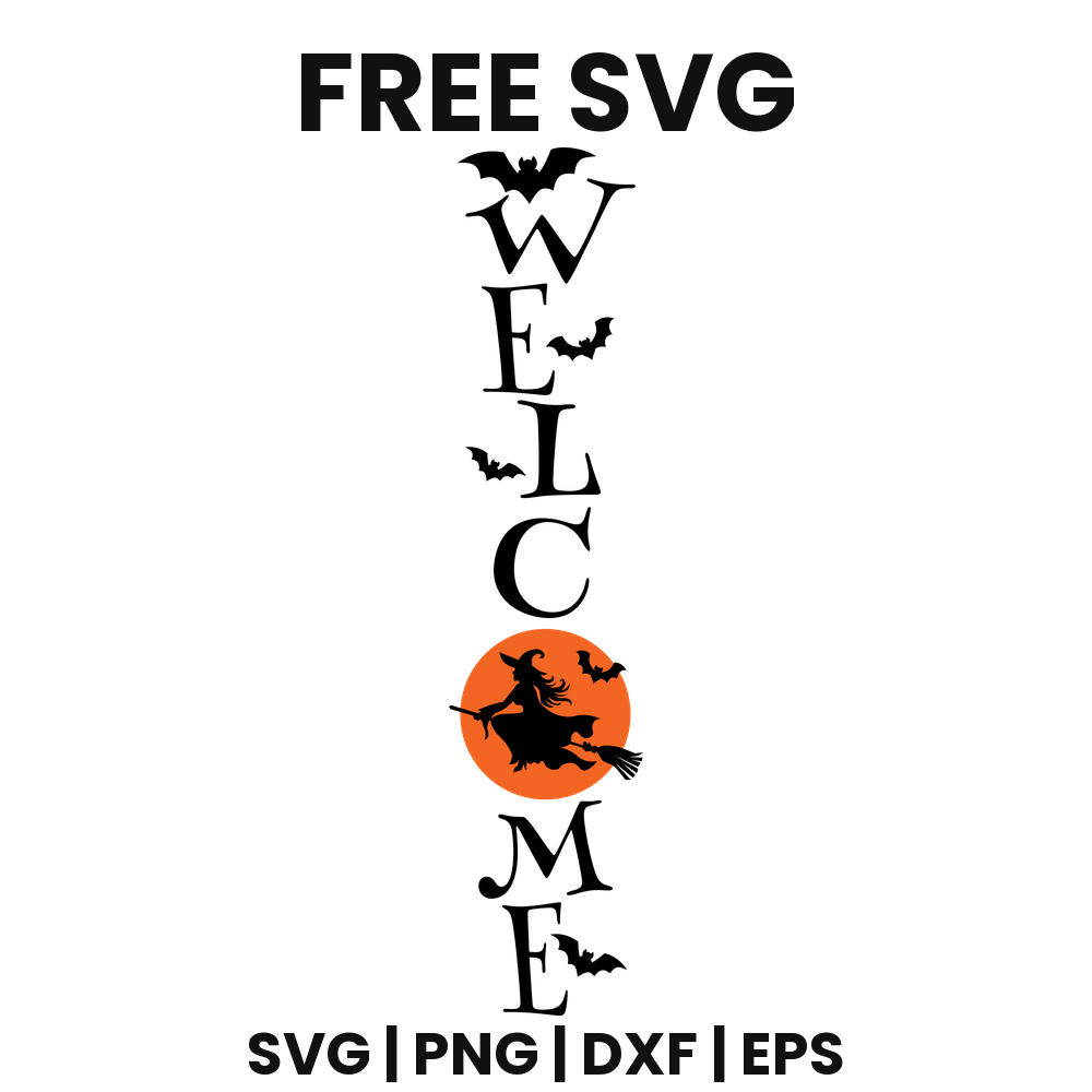 Welcome Witch Porch Sign SVG Free – Halloween Vertical Sign Cut File-8SVG
