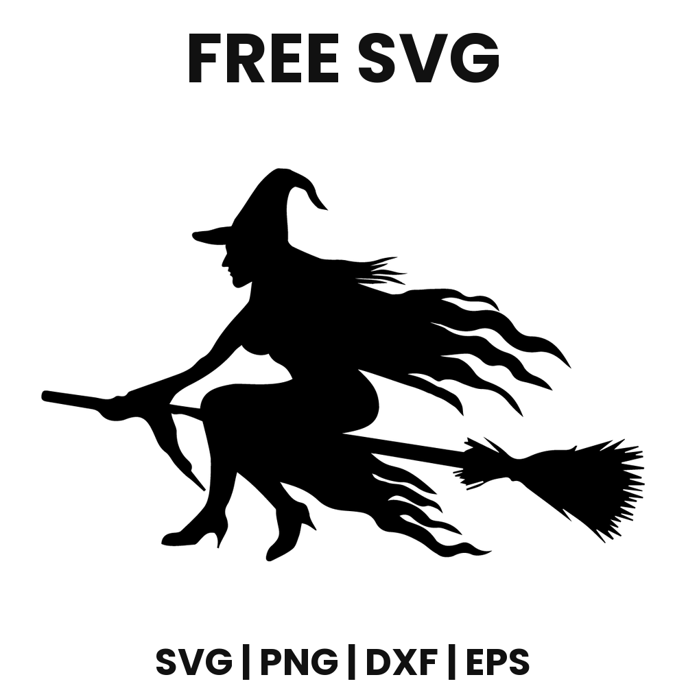 Witch On Broom SVG Free – Flying Halloween Cut File