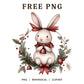 Whimsical Christmas Bunny Holiday Wreath Clipart PNG