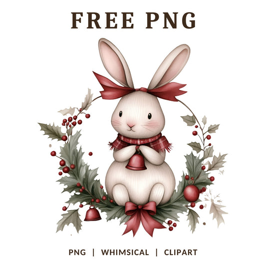 Whimsical Christmas Bunny Holiday Wreath Clipart PNG-8SVG