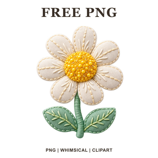 Whimsical Embroidered Daisy Clipart PNG
