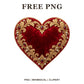 Whimsical Red Velvet Gold Heart Clipart PNG