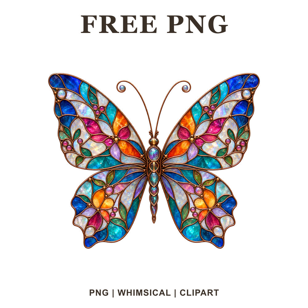 Whimsical Stained Glass Butterfly Clipart PNG