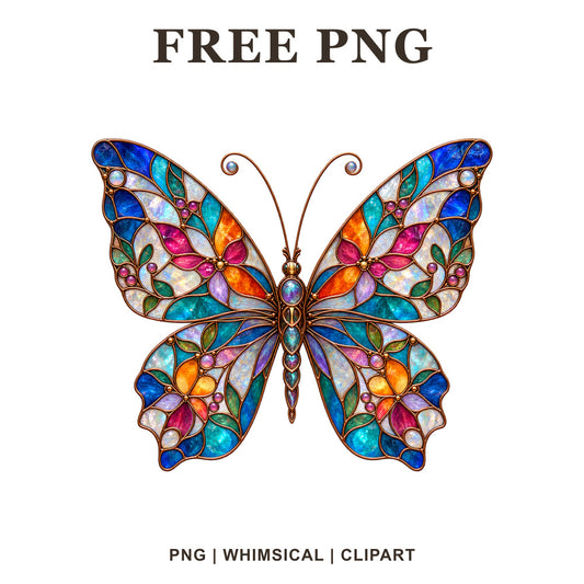 Whimsical Stained Glass Butterfly Clipart PNG