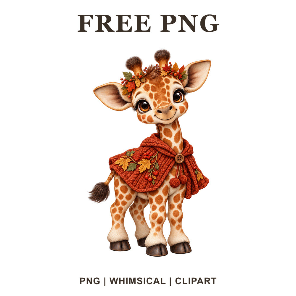 Whimsical Autumn Leaves Giraffe Clipart PNG-8SVG