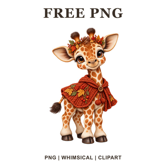 Whimsical Autumn Leaves Giraffe Clipart PNG-8SVG