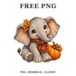 Whimsical Autumn Pumpkin Elephant Clipart PNG-8SVG