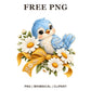 Whimsical Bluebird Daisy Bird Clipart PNG