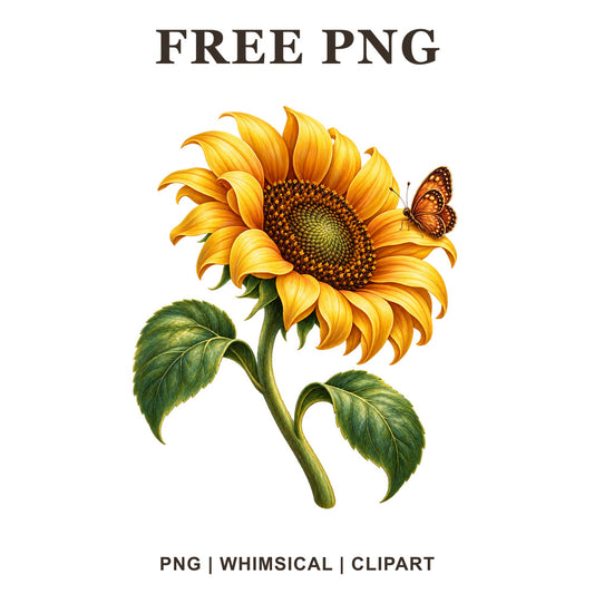 Whimsical Butterfly Petals Sunflower Clipart PNG