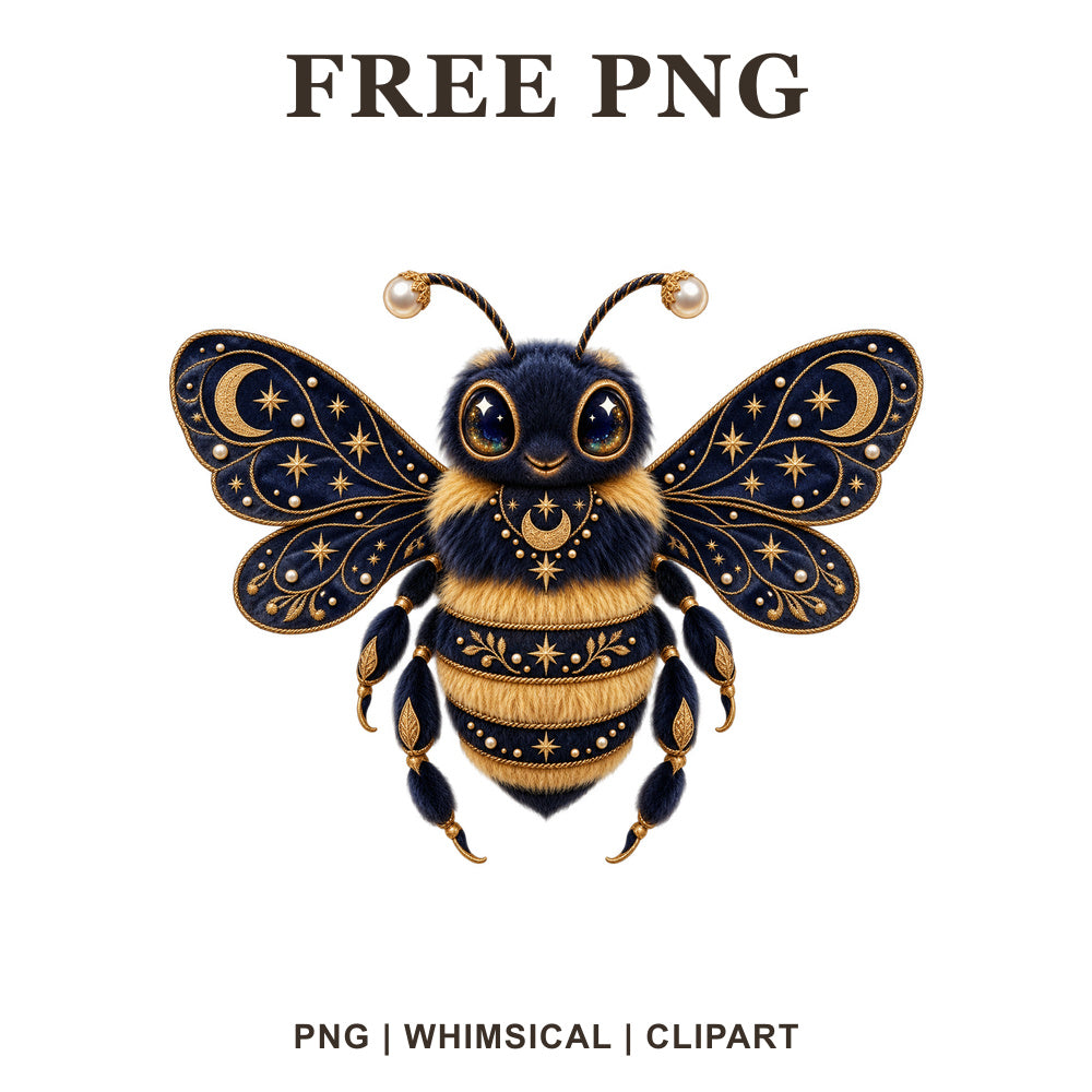 Whimsical Celestial Velvet Bee Clipart PNG