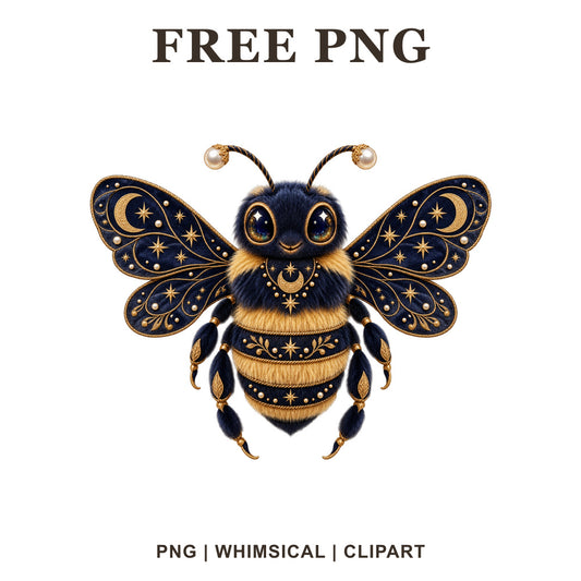 Whimsical Celestial Velvet Bee Clipart PNG