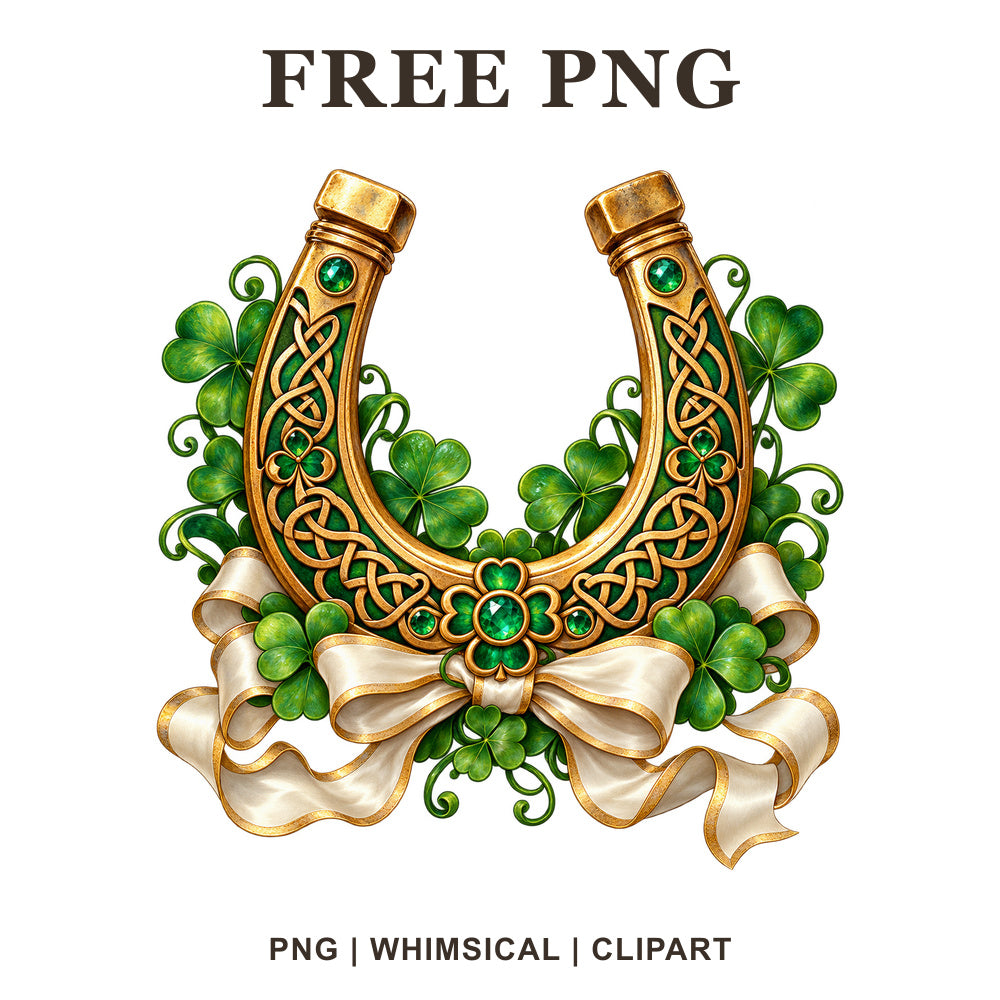 Whimsical Celtic Horseshoe St Patricks Day Clipart PNG