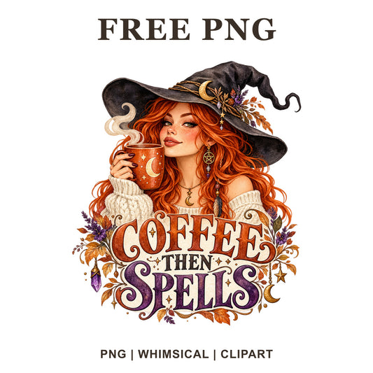 Whimsical Coffee Witch Clipart PNG