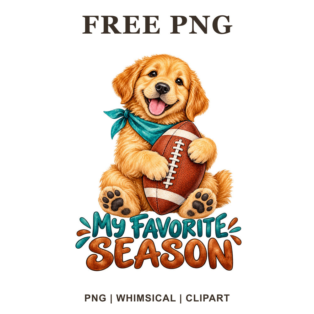 Whimsical Golden Retriever Fan Football Clipart PNG