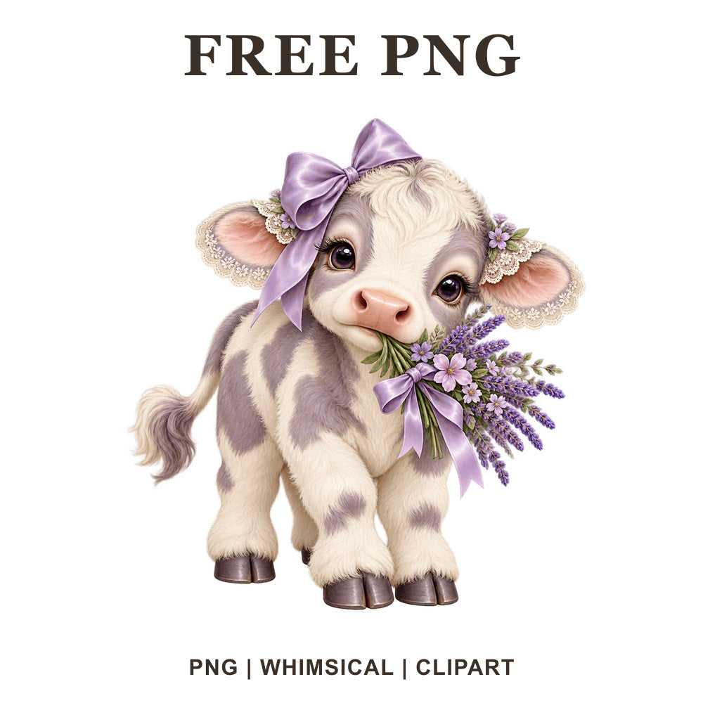 Whimsical Lavender Lace Cow Clipart PNG
