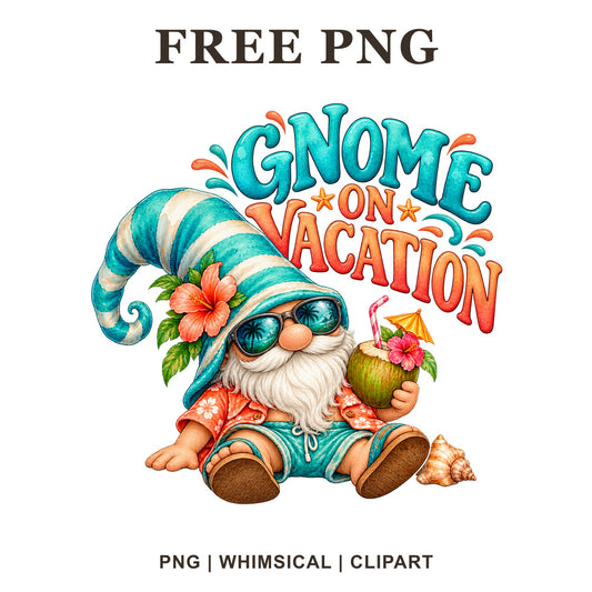 Whimsical Ocean Beach Holiday Gnome Clipart PNG