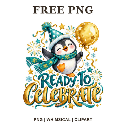 Whimsical Party Penguin New Year Clipart PNG
