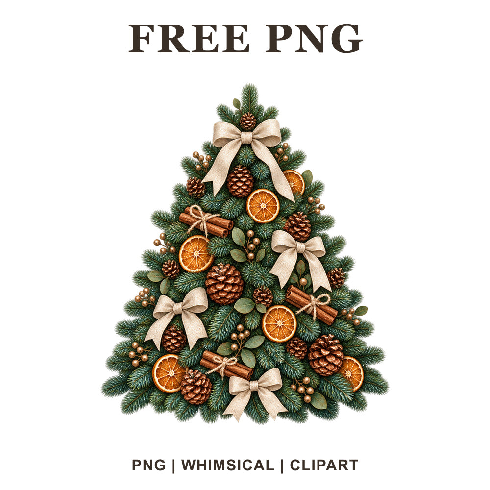 Whimsical Rustic Pinecones Christmas Tree Clipart PNG