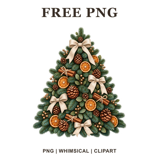 Whimsical Rustic Pinecones Christmas Tree Clipart PNG-8SVG