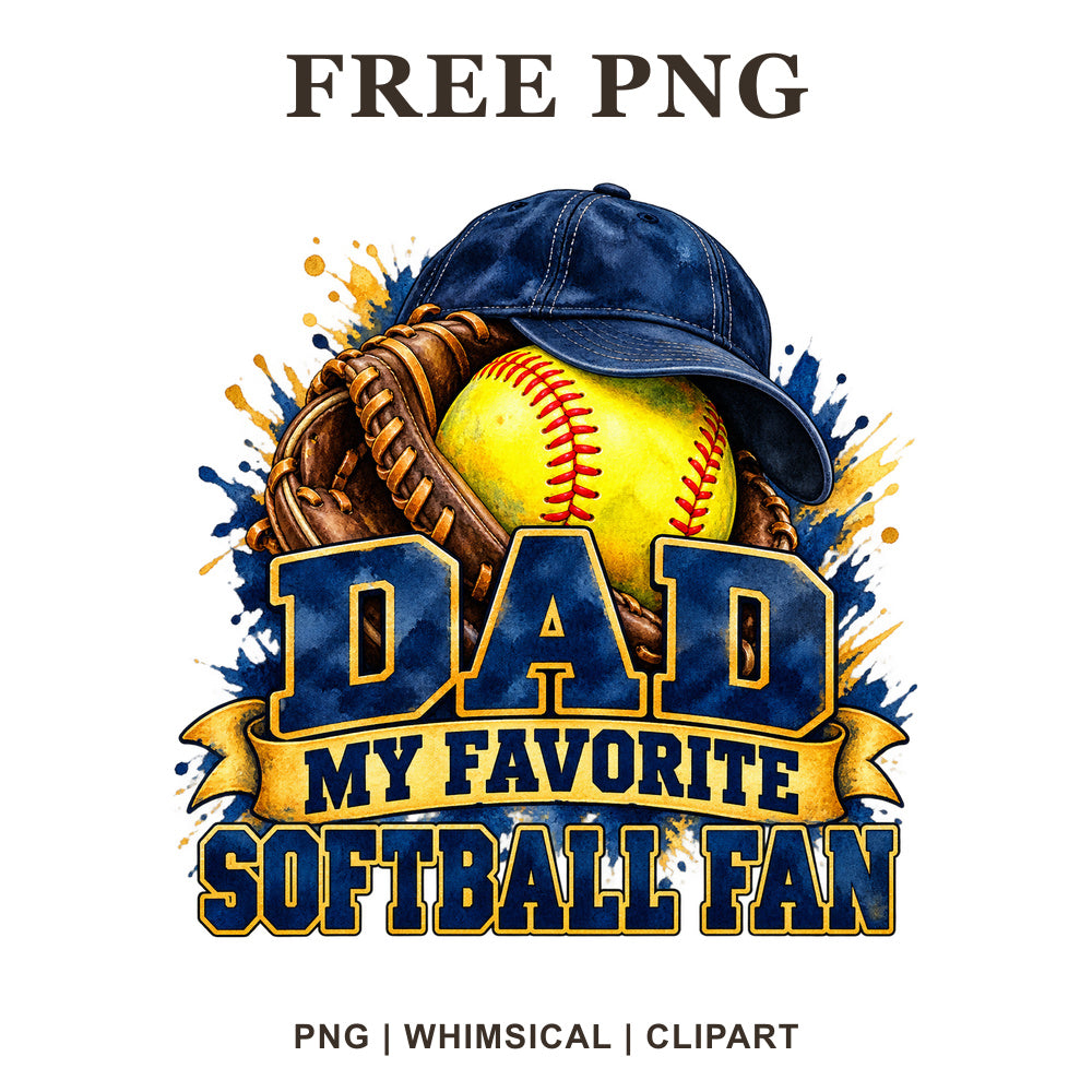 Whimsical Softball Dad Softball Clipart PNG