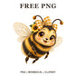 Whimsical Sunflower Bow Bee Clipart PNG