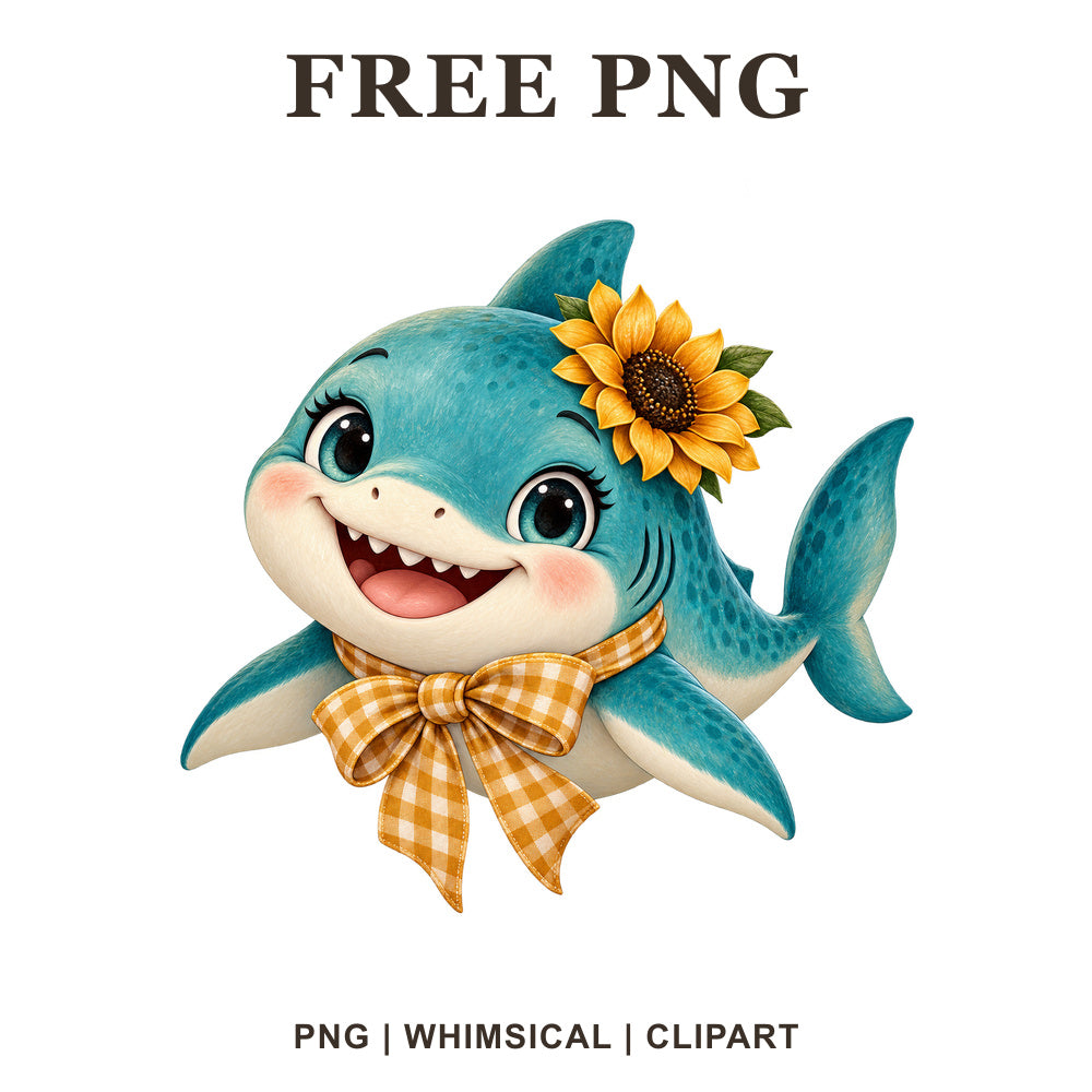 Whimsical Sunflower Smile Shark Clipart PNG