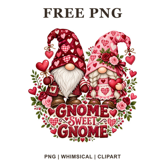 Whimsical Sweetheart Gnomes Valentine Clipart PNG