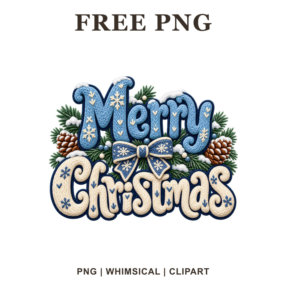 Whimsical Winter Blue Merry Christmas Clipart PNG