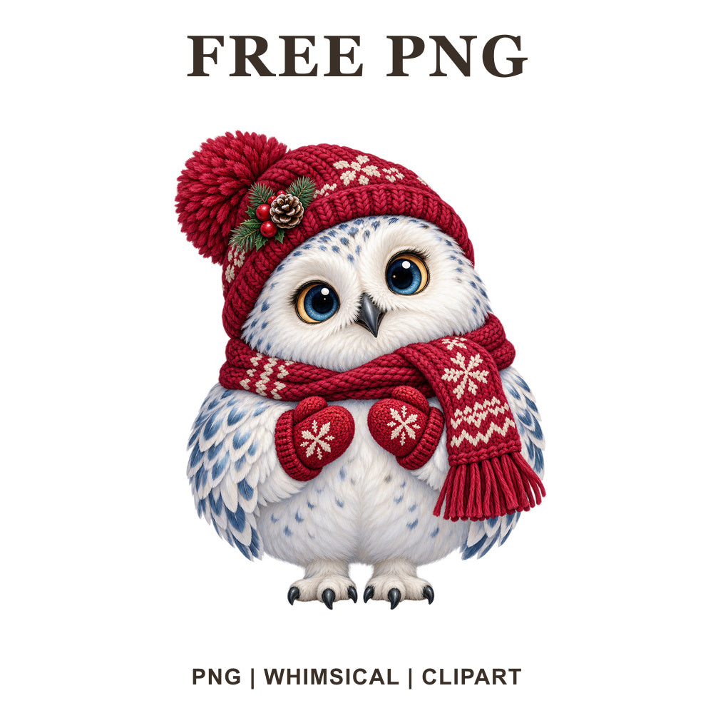 Whimsical Winter Mittens Owl Clipart PNG