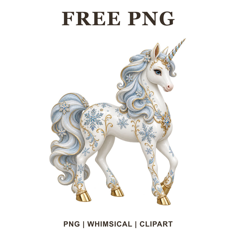 Whimsical Winter Porcelain Unicorn Clipart PNG