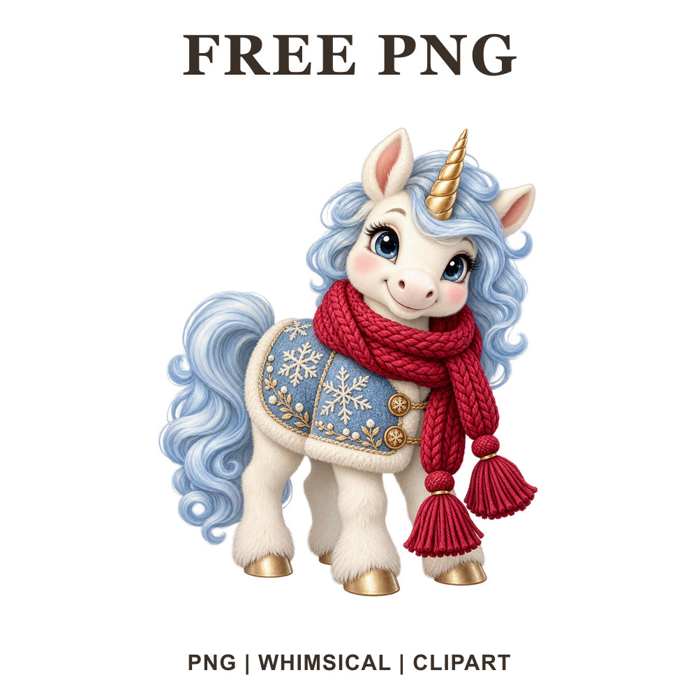 Whimsical Winter Scarf Unicorn Clipart PNG