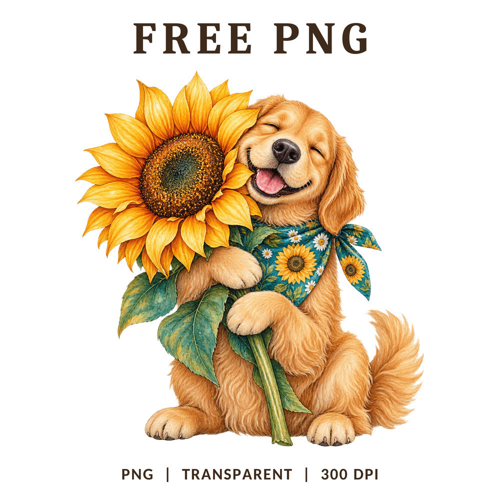 Golden Retriever Puppy Giant Sunflower PNG-8SVG