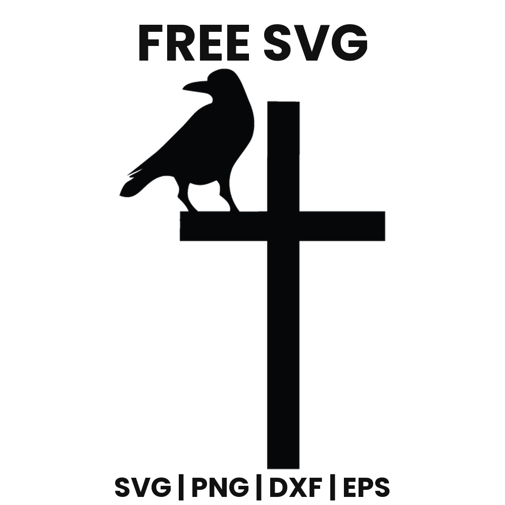 Crow Cross SVG Free – Grave Cross With Crow Cut File