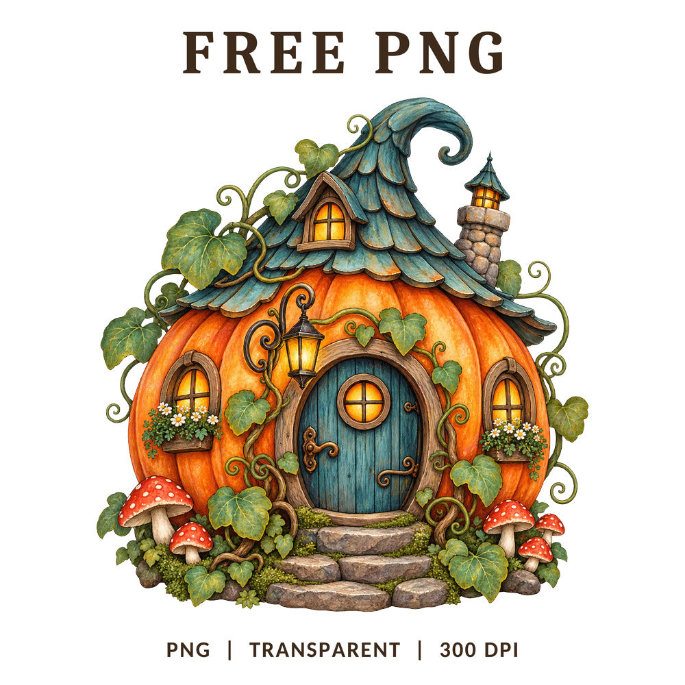 Pumpkin Cottage House Fairy Autumn PNG-8SVG