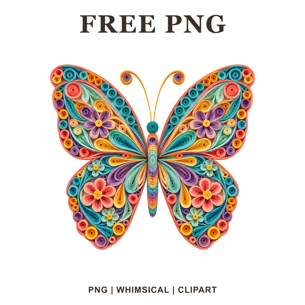 Whimsical Paper Quilling Butterfly Clipart PNG