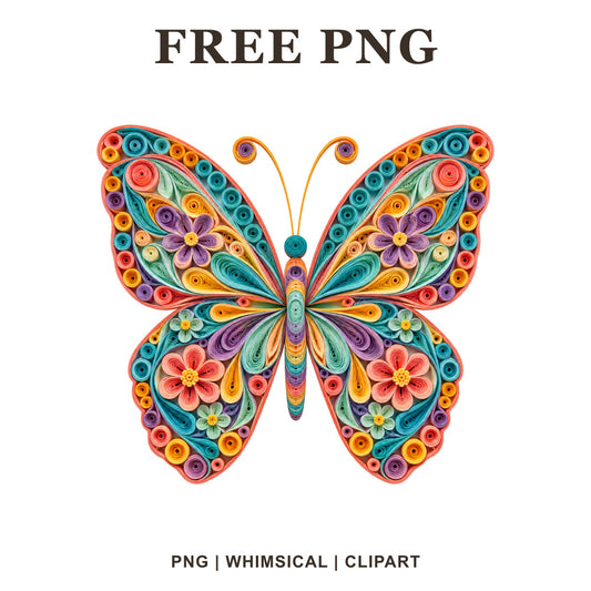Whimsical Paper Quilling Butterfly Clipart PNG
