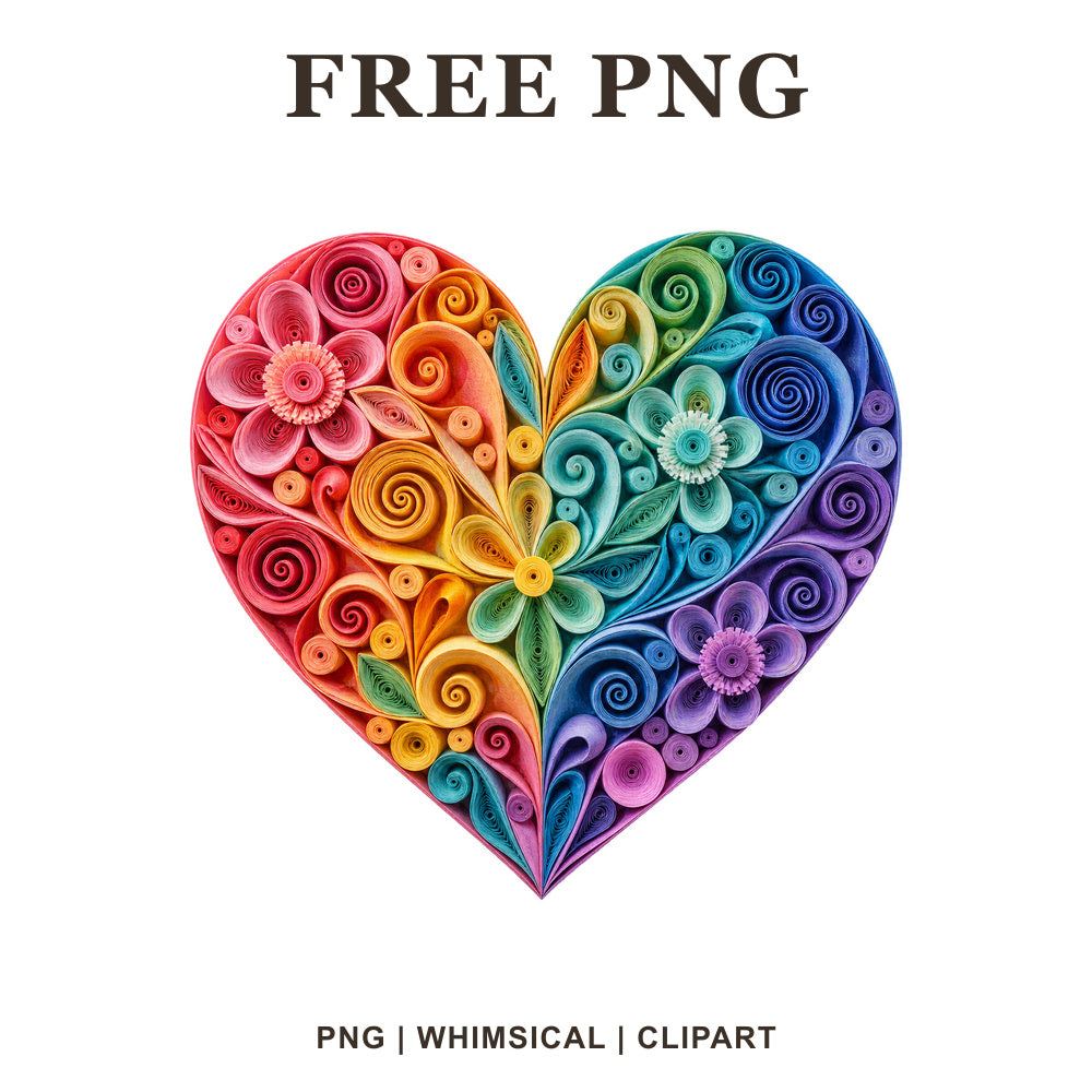 Whimsical Rainbow Paper Quilling Heart Clipart PNG