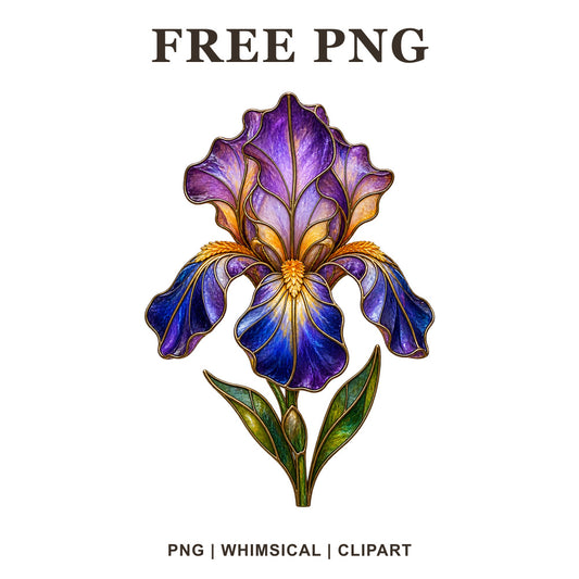 Whimsical Stained Glass Iris Clipart PNG
